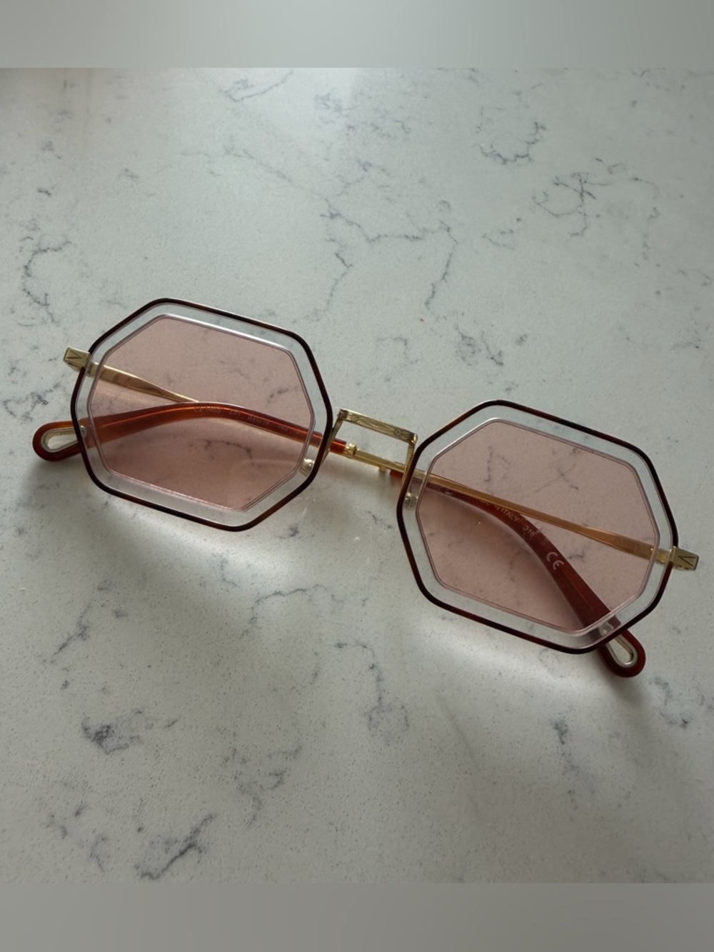 Authentic Chloé Octagon Sunglasses – Pink Lens – Missing Nose Pads – Scratched